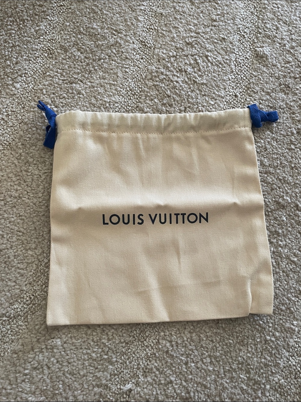Authentic Louis Vuitton Cream Storage Pouch with Blue Drawstrings
